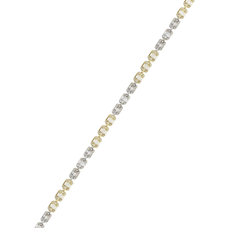14K Two Tone Diamond Baguette Tennis Bracelet | 18.07 Grams | 4.21 Carats