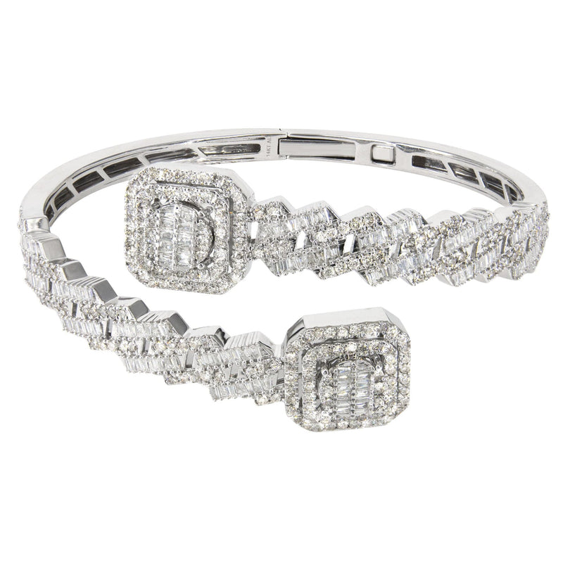 14K White Gold Cluster Diamond Bangle  | 36.35 Grams | 4.8 Carats