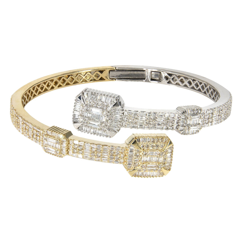 14K Two Tone Diamond Baguette Bangle Bracelet | 29.66 Grams | 4.45 Carats