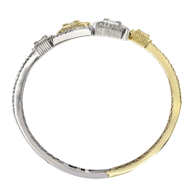 14K Two Tone Diamond Baguette Bangle Bracelet | 29.66 Grams | 4.45 Carats
