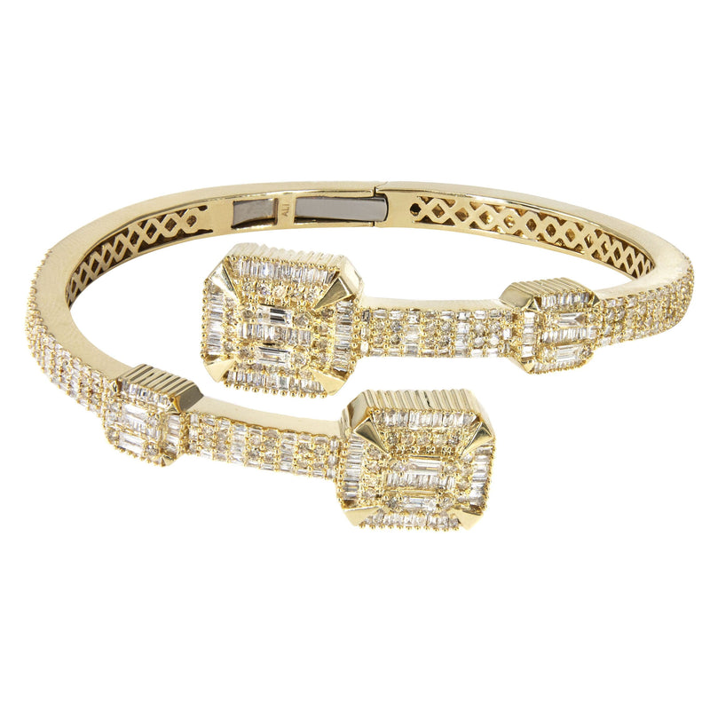 14K Yellow Gold Diamond Baguette Bangle Bracelet | 30.16 Grams | 3.8 Carats