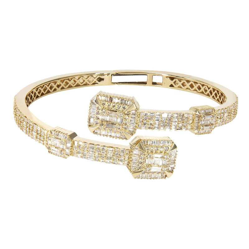 14K Yellow Gold Diamond Baguette Bangle Bracelet | 29 Grams | 3.29 Carats