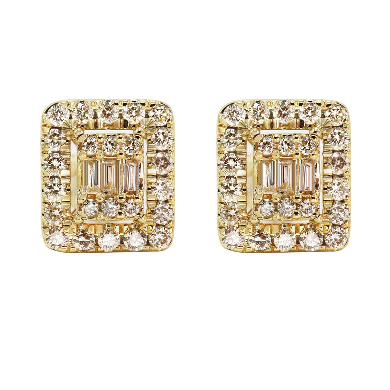 14K Yellow Gold Diamond Baguette Earrings For Men | 0.96 Carats | 4.51 Grams