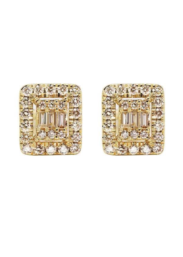 14K Yellow Gold Diamond Baguette Earrings For Men | 0.96 Carats | 4.51 Grams