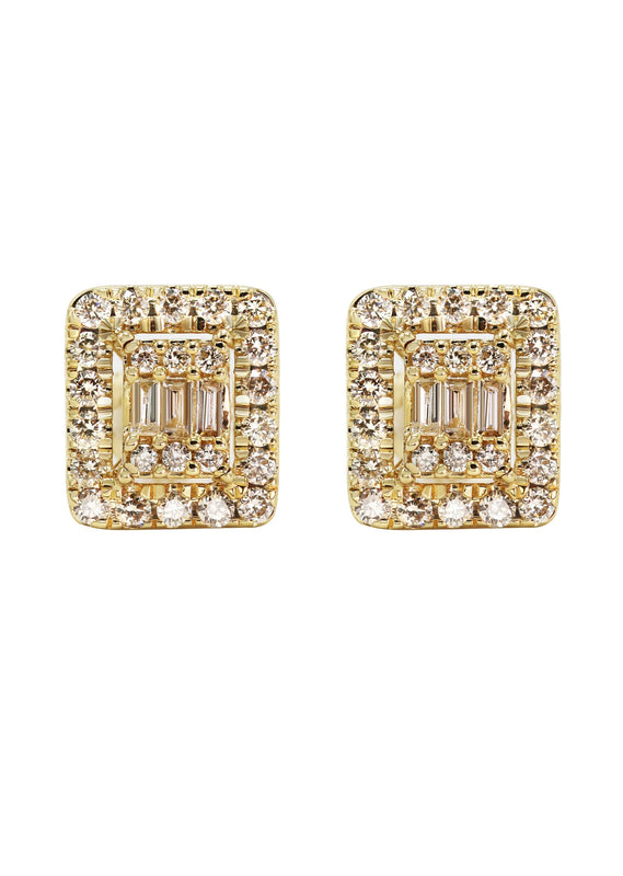14K Yellow Gold Diamond Baguette Earrings For Men | 0.96 Carats | 4.51 Grams