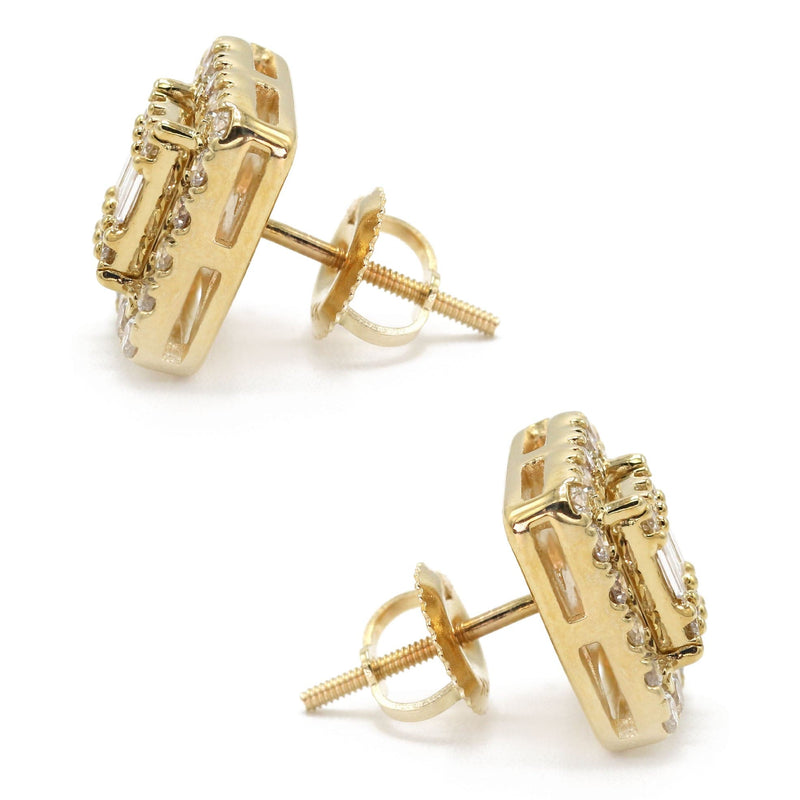 14K Yellow Gold Diamond Baguette Earrings For Men | 0.96 Carats | 4.51 Grams
