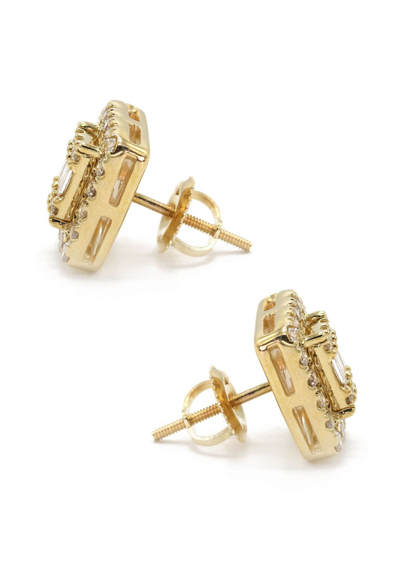 14K Yellow Gold Diamond Baguette Earrings For Men | 0.96 Carats | 4.51 Grams