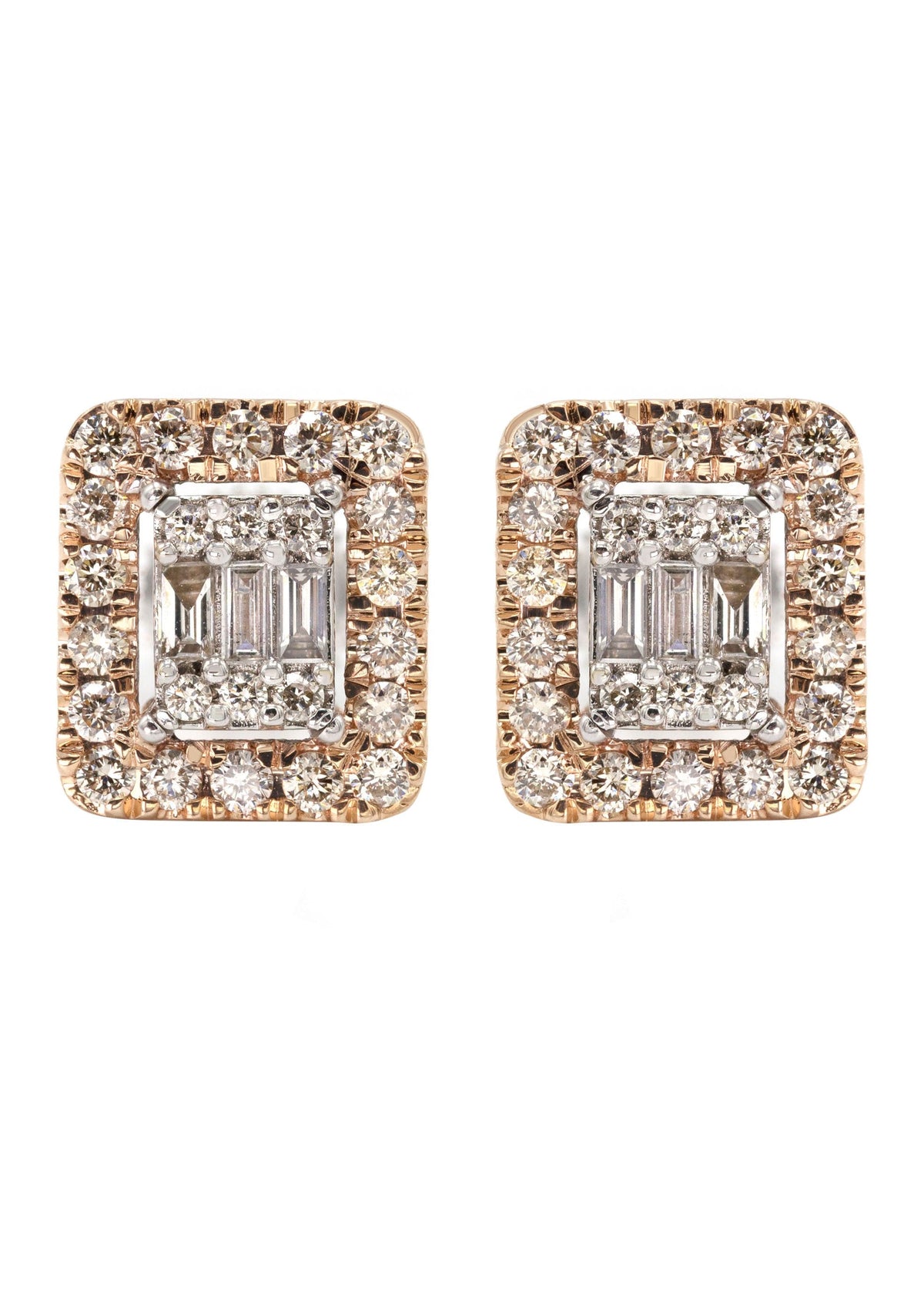 14K Yellow Gold Diamond Baguette Earrings For Men | 0.95 Carats | 4.74 Grams