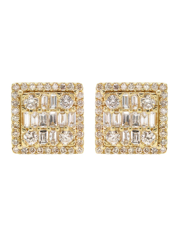 14K Yellow Gold Diamond Baguette Earrings For Men | 1.05 Carats | 4.23 Grams