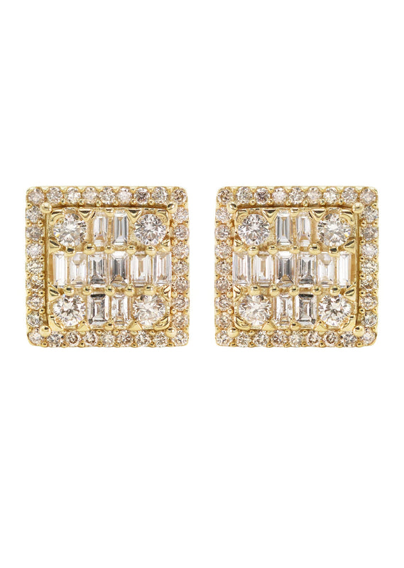 14K Yellow Gold Diamond Baguette Earrings For Men | 1.05 Carats | 4.23 Grams