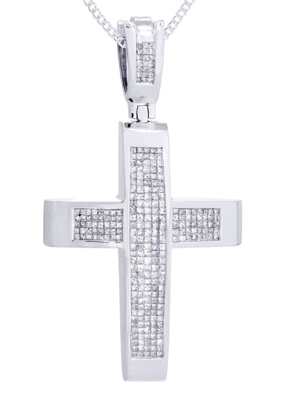 14 White Gold Diamond Cross Necklace  | 10 Carats