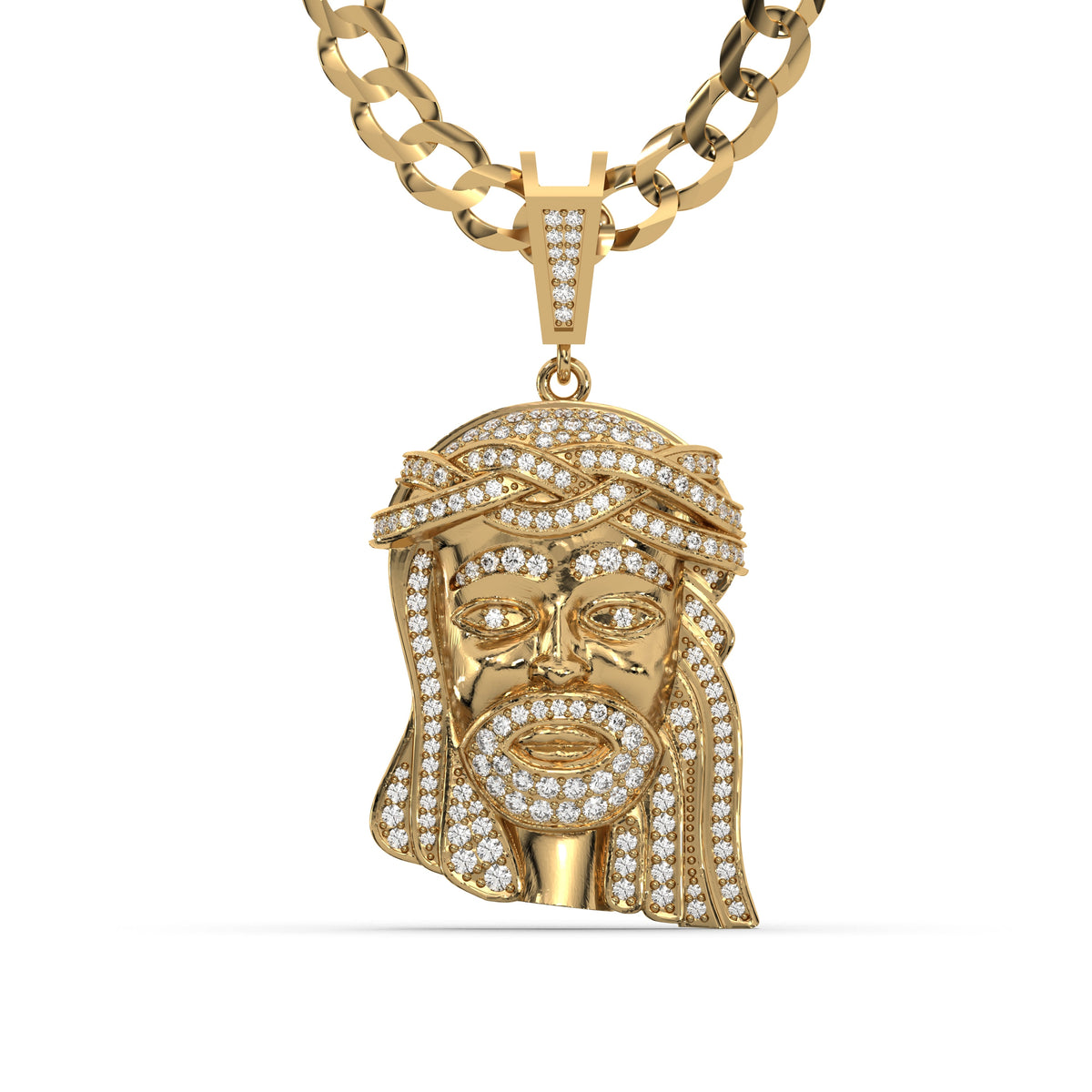 Men's Yellow Gold VVS Lab Grown Diamond Customizable Jesus Necklace Pendant