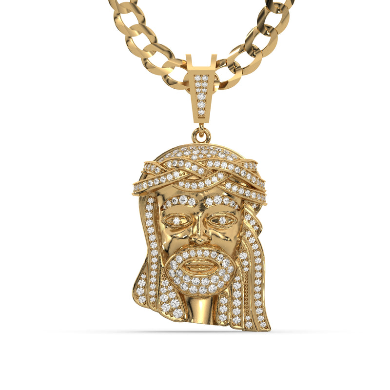 Men's Yellow Gold VVS Lab Grown Diamond Customizable Jesus Necklace Pendant