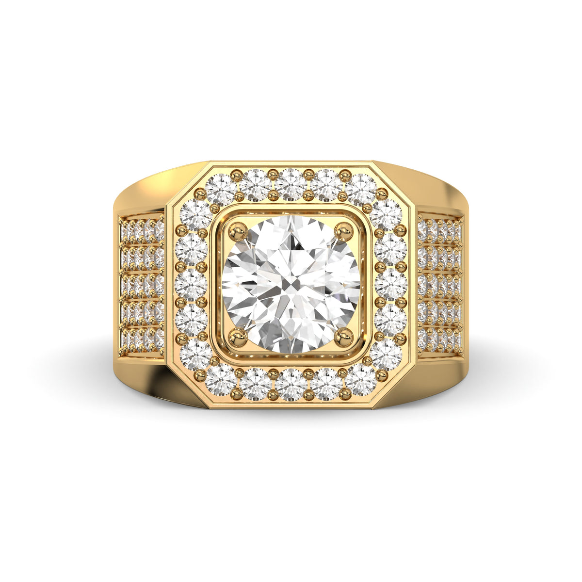 Men's Jewelry - Men's VVS Lab Diamond Ring | Round Brilliant Cut Halo | Yellow Gold