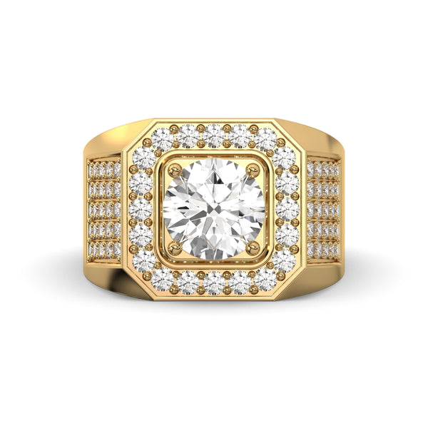 Men's Jewelry - Men's VVS Lab Diamond Ring | Round Brilliant Cut Halo | Yellow Gold