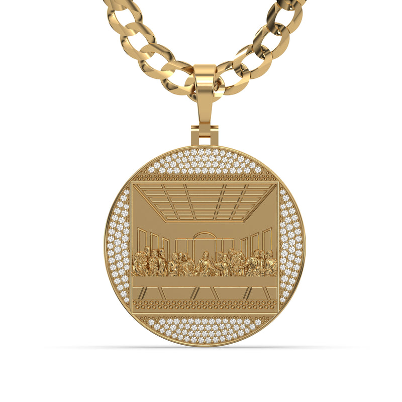 Men's VVS Lab Diamond Customizable Yellow Gold Last Supper Necklace Pendant