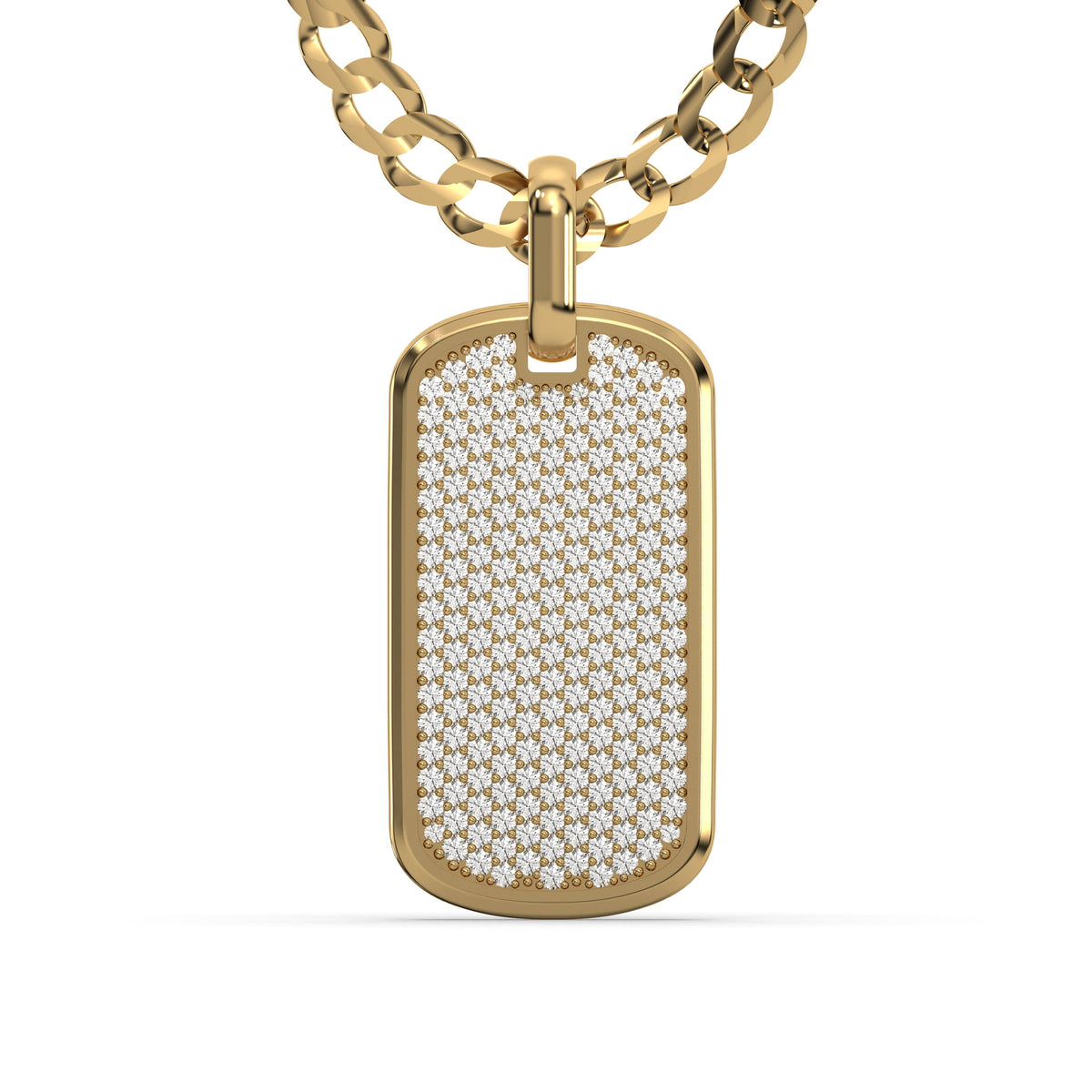 Men's VVS Lab Diamond Customizable Yellow Gold Dog Tag Necklace Pendant