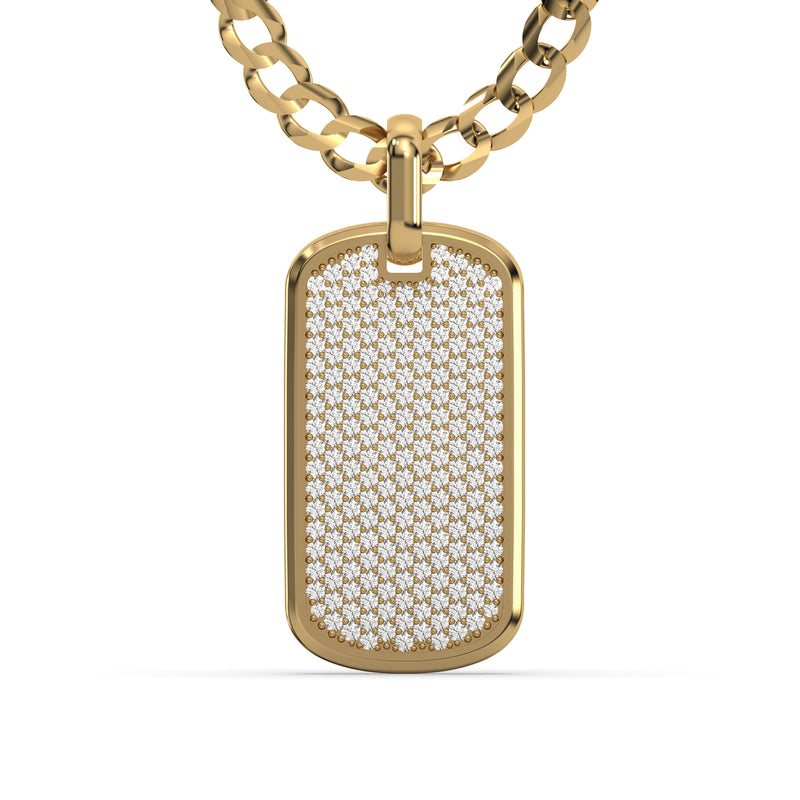 Men's VVS Lab Diamond Customizable Yellow Gold Dog Tag Necklace Pendant