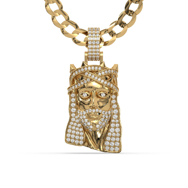 Men's Yellow Gold VVS Lab Grown Diamond Customizable Jesus Necklace Pendant