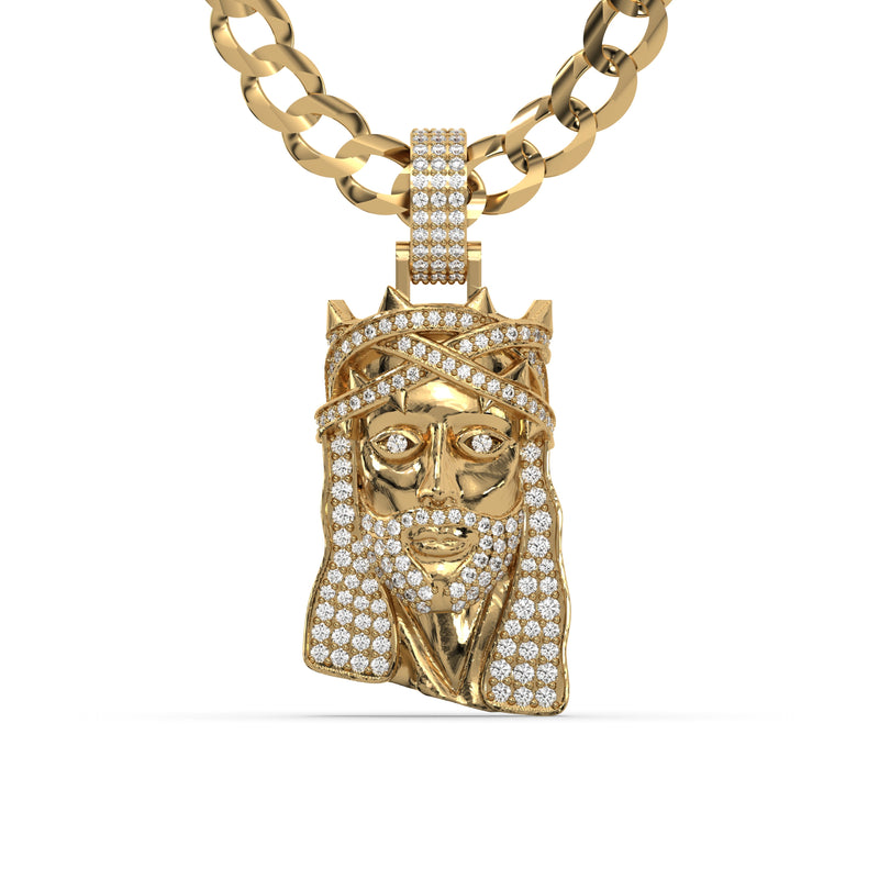 Men's Yellow Gold VVS Lab Grown Diamond Customizable Jesus Necklace Pendant