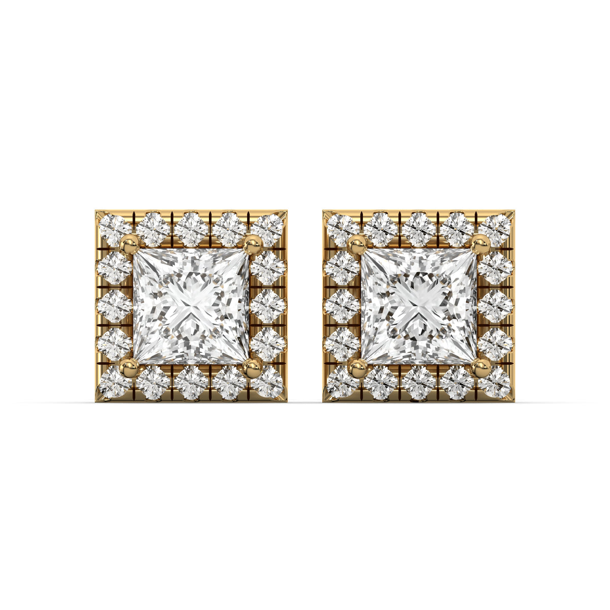 Men's Jewelry - VVS Lab Diamond Halo Princess Stud Earrings For Men | 14K Gold