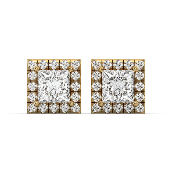Men's Jewelry - VVS Lab Diamond Halo Princess Stud Earrings For Men | 14K Gold