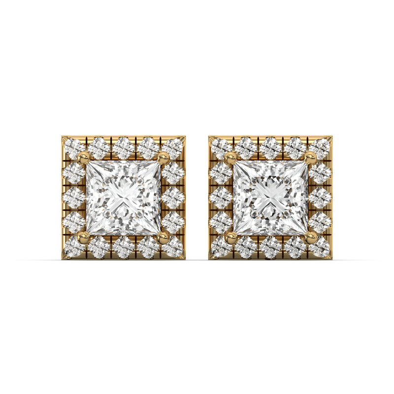 Men's Jewelry - VVS Lab Diamond Halo Princess Stud Earrings For Men | 14K Gold