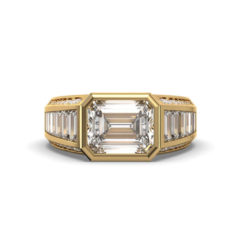 Men's Jewelry - Men's VVS Lab Diamond Emerald Cut Engagement Ring | Yellow Gold