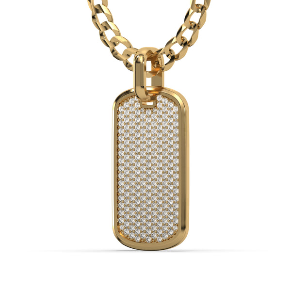 Men's VVS Lab Diamond Customizable Yellow Gold Dog Tag Necklace Pendant