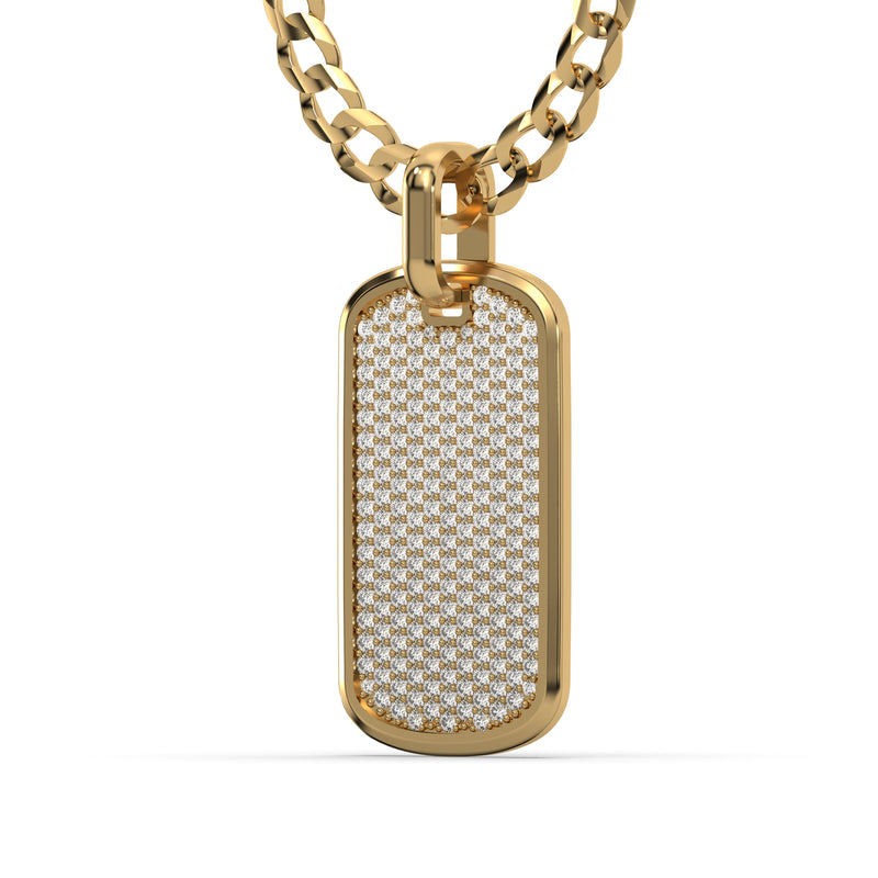 Men's VVS Lab Diamond Customizable Yellow Gold Dog Tag Necklace Pendant