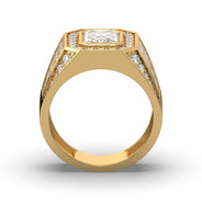 Men's Jewelry - Men's VVS Lab Diamond Ring | Emerald Cut and Round Halo | Yellow Gold