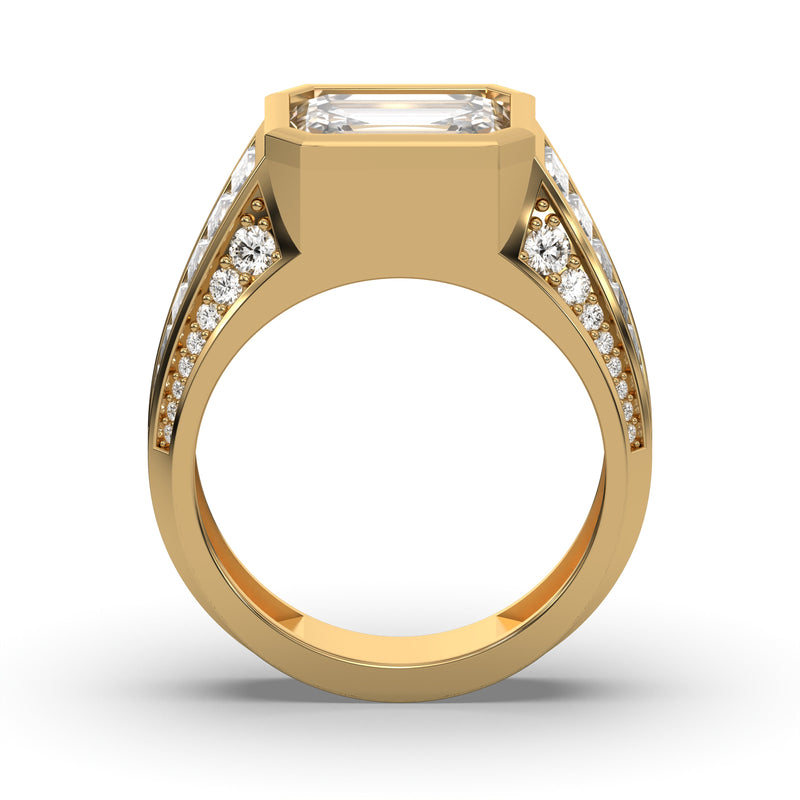 Men's Jewelry - Men's VVS Lab Diamond Emerald Cut Engagement Ring | Yellow Gold