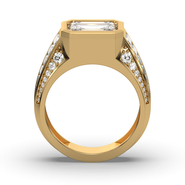 Men's Jewelry - Men's VVS Lab Diamond Emerald Cut Engagement Ring | Yellow Gold