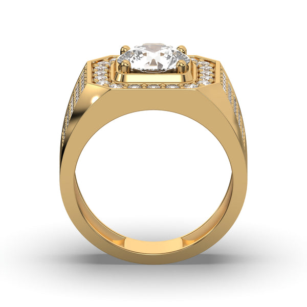Men's Jewelry - Men's VVS Lab Diamond Ring | Round Brilliant Cut Halo | Yellow Gold