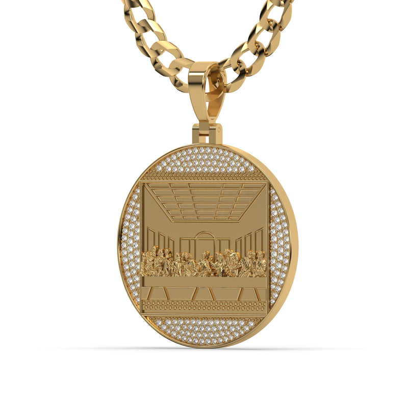 Men's VVS Lab Diamond Customizable Yellow Gold Last Supper Necklace Pendant