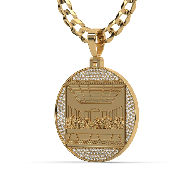 Men's VVS Lab Diamond Customizable Yellow Gold Last Supper Necklace Pendant