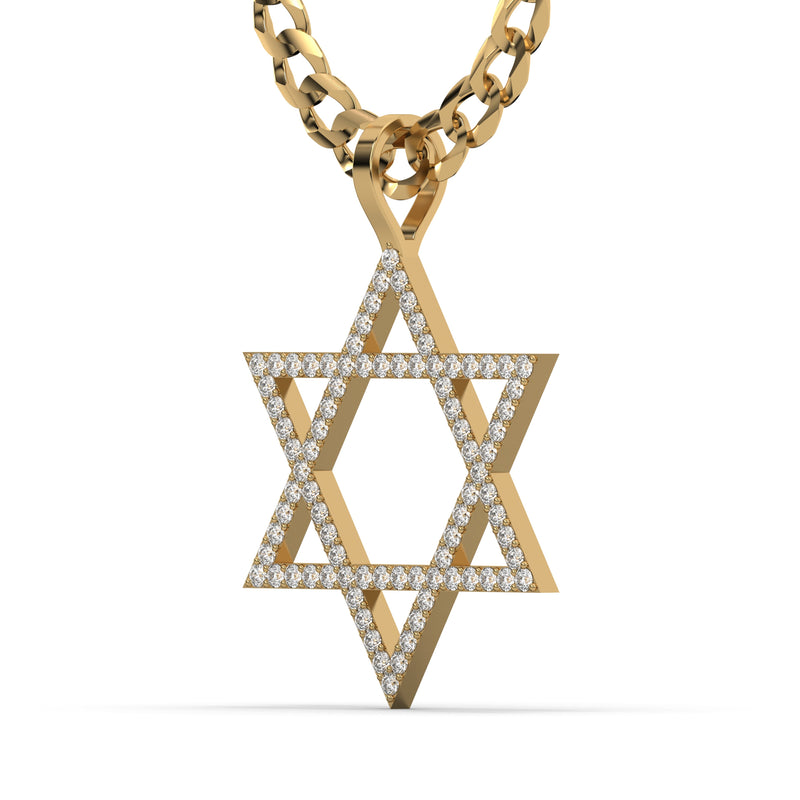Men's VVS Lab Diamond Customizable Yellow Gold Star of David Necklace Pendant