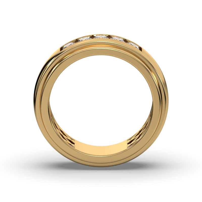 Men's Jewelry - Men's VVS Lab Diamond 5 Stone Wedding Band |  Yellow Gold