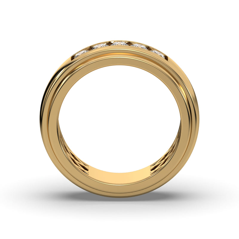 Men's Jewelry - Men's VVS Lab Diamond 5 Stone Wedding Band |  Yellow Gold