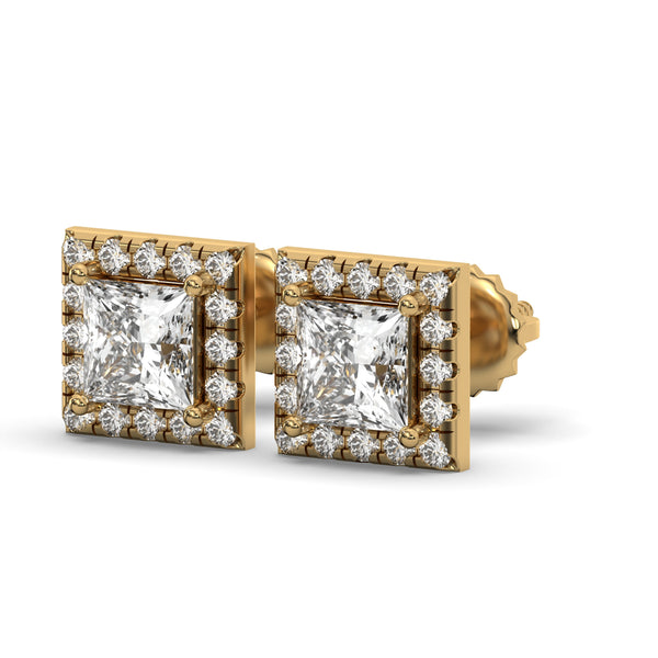 Men's Jewelry - VVS Lab Diamond Halo Princess Stud Earrings For Men | 14K Gold