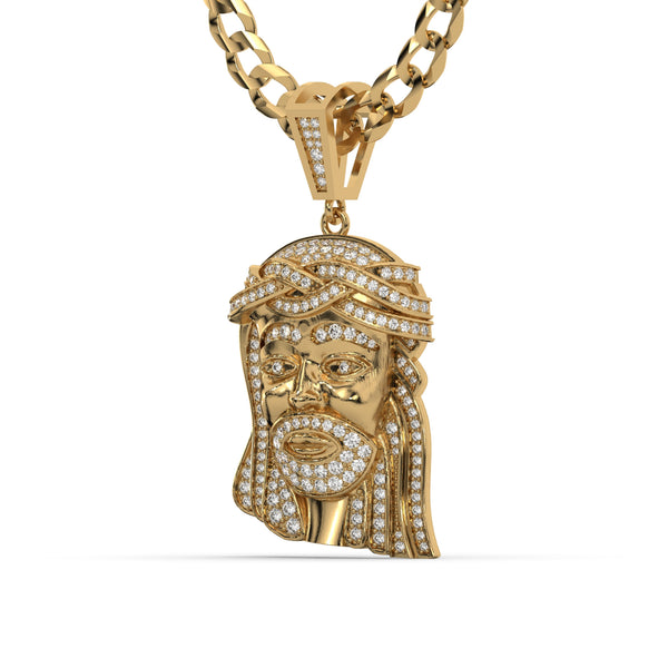 Men's Yellow Gold VVS Lab Grown Diamond Customizable Jesus Necklace Pendant