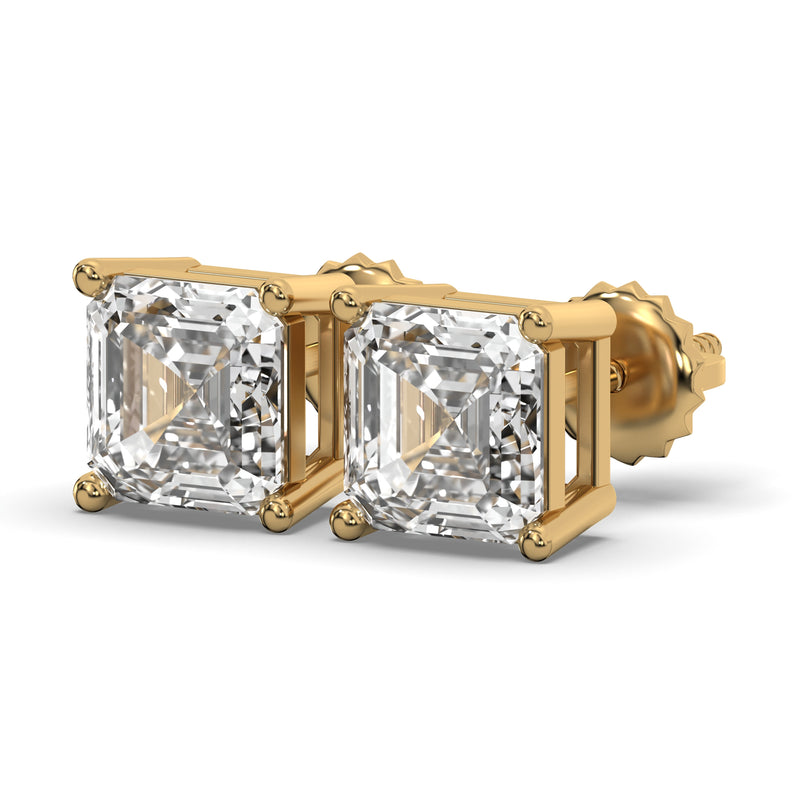 Men's Jewelry- Male VVS Lab Diamond Asher Cut Stud Earrings | 14K Gold
