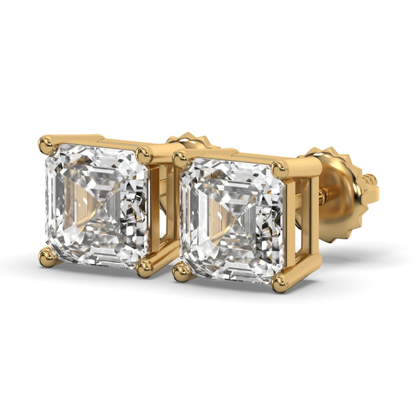 Men's Jewelry- Male VVS Lab Diamond Asher Cut Stud Earrings | 14K Gold