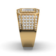 Men's Jewelry - Men's VVS Lab Diamond Ring | Emerald Cut and Round Halo | Yellow Gold