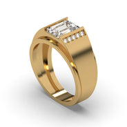 Men's Jewelry - Men's VVS Lab Diamond Emerald Cut Engagement Ring | Yellow Gold
