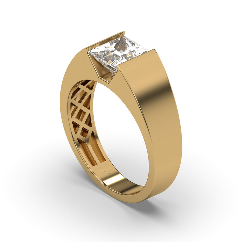 Men's Jewelry - Men's VVS Lab Diamond Princess Cut Solitaire Engagement Ring | Yellow Gold