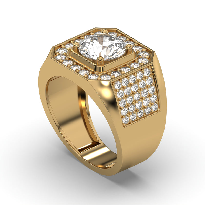 Men's Jewelry - Men's VVS Lab Diamond Ring | Round Brilliant Cut Halo | Yellow Gold