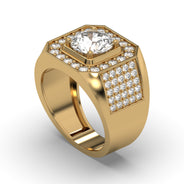 Men's Jewelry - Men's VVS Lab Diamond Ring | Round Brilliant Cut Halo | Yellow Gold