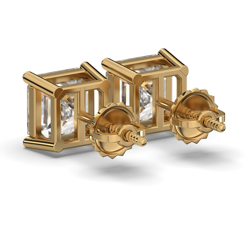 Men's Jewelry- Male VVS Lab Diamond Asher Cut Stud Earrings | 14K Gold