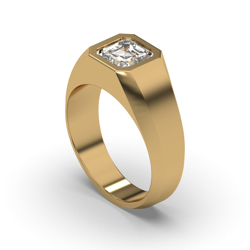 Men's Jewelry - Men's VVS Lab Diamond Asher Cut Solitaire Engagement Ring | Yellow Gold